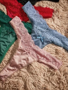 HautHeat 5pcs Lace Patchwork Sexy Multi-Color Set Comfortable Daily Women's Thongs - Multicolor - View 4