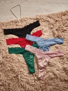 HautHeat 5pcs Lace Patchwork Sexy Multi-Color Set Comfortable Daily Women's Thongs - Multicolor - View 1
