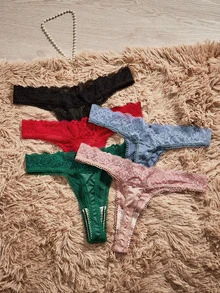 HautHeat 5pcs Lace Patchwork Sexy Multi-Color Set Comfortable Daily Women's Thongs - Multicolor - View 2