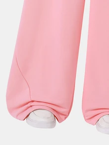 SHEIN Teen Girls Wide Leg Straight Curved Leg Loose Pink Grey Black Sweatpants Baggy Cute Sports Long Pants Summer Beach - Pink - View 7