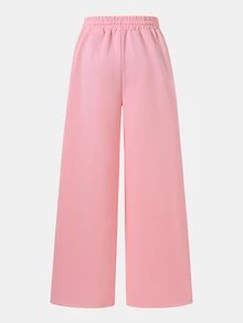 SHEIN Teen Girls Wide Leg Straight Curved Leg Loose Pink Grey Black Sweatpants Baggy Cute Sports Long Pants Summer Beach - Pink - View 3