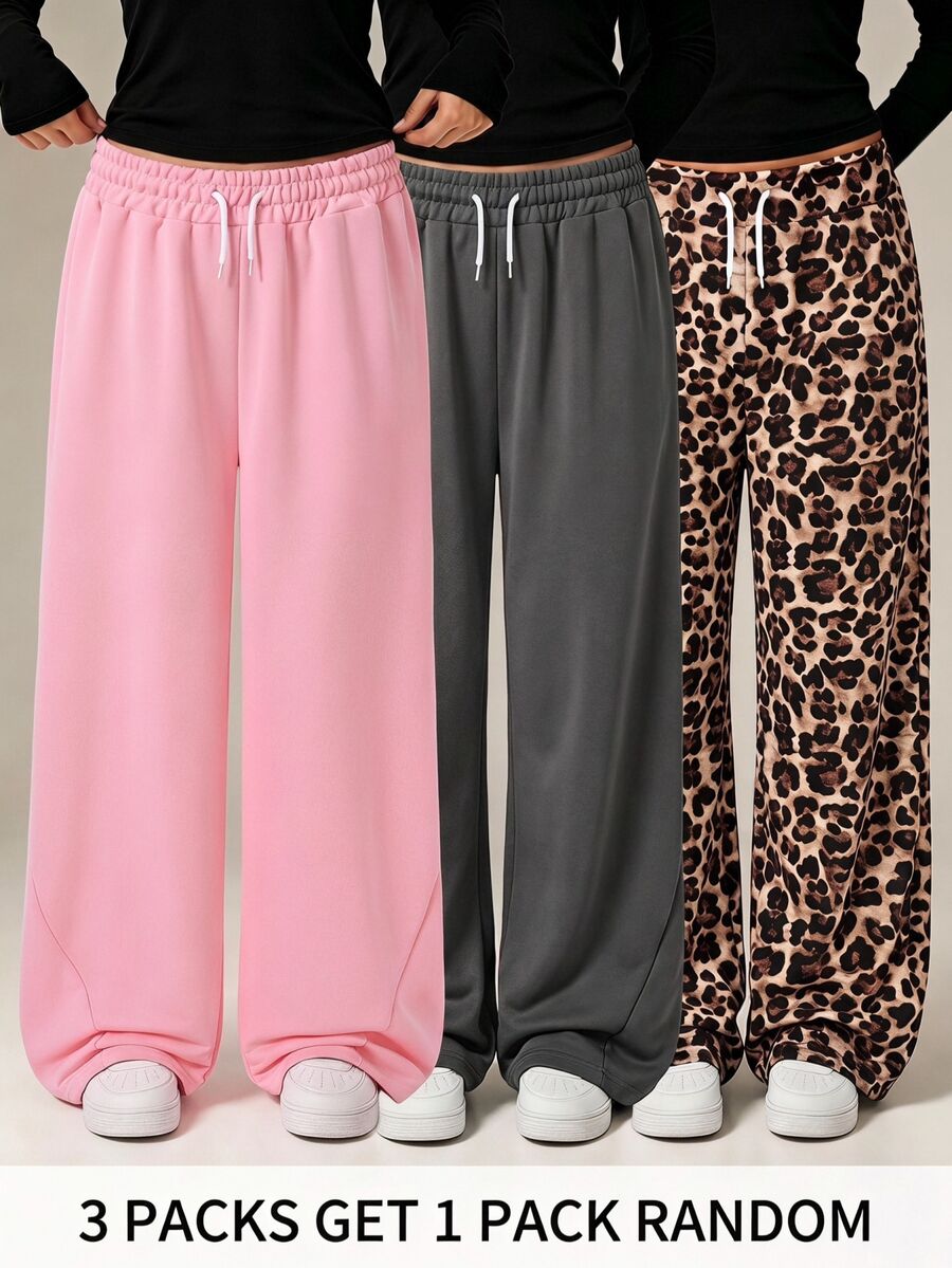 SHEIN Teen Girls Wide Leg Straight Curved Leg Loose Pink Grey Black Sweatpants Baggy Cute Sports Long Pants Summer Beach