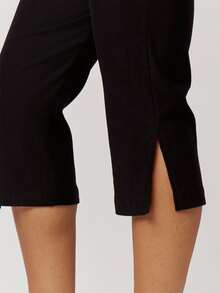 Musera Petite Black Mid Rise Button Capri Leggings Autumn Winter Back To School Daily Everyday - Black - View 5