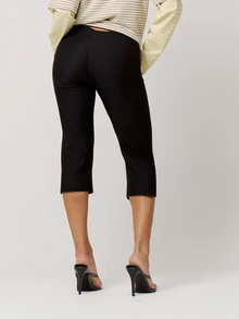 Musera Petite Black Mid Rise Button Capri Leggings Autumn Winter Back To School Daily Everyday - Black - View 3
