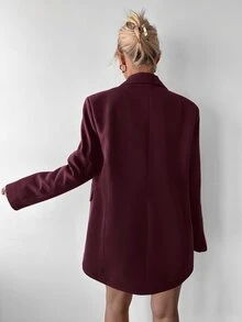 Ritzy Row 女款休閒寬鬆加厚肩墊中長版雙排扣西裝外套 辦公商務風 酒紅色 夏季 - 酒紅色 - 查看 2