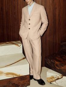HIMLAND Men's Solid Beige Two Pieces Suit (Single-Breasted Blazer And Straight-Leg Trousers) Relaxed Fit Halloween Winter Party Autumn - Beige - View 1