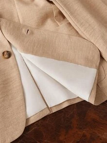 HIMLAND Men's Solid Beige Two Pieces Suit (Single-Breasted Blazer And Straight-Leg Trousers) Relaxed Fit Halloween Winter Party Autumn - Beige - View 5