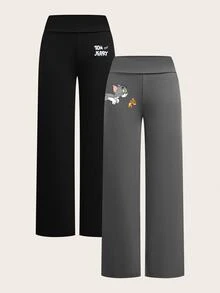 TOM & JERRY X SHEIN SHEIN EZwear 2pcs Women's Cartoon Print Long Pants, Suitable For Outings - Multicolor - View 10
