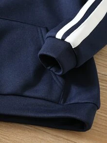 SHEIN Kids Young Boy 2pcs Casual Letter Print Fleece Hooded Sweatshirt And Autumn Pants Set,Back-To-School - Blue - View 7