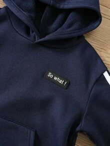 SHEIN Kids Young Boy 2pcs Casual Letter Print Fleece Hooded Sweatshirt And Autumn Pants Set,Back-To-School - Blue - View 5