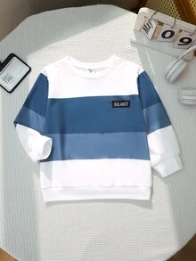 SHEIN Setelan Kaos dan Celana Panjang Lengan Pendek Leher Bulat Minimalis Nyaman Kasual untuk Anak Laki-Laki, Motif Kotak-Kotak Klasik Keren, Motif Logo Kecil yang Indah, Cocok untuk Musim Gugur/Dingin Kembali ke Sekolah - Blue and White - View 5
