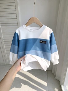 SHEIN Setelan Kaos dan Celana Panjang Lengan Pendek Leher Bulat Minimalis Nyaman Kasual untuk Anak Laki-Laki, Motif Kotak-Kotak Klasik Keren, Motif Logo Kecil yang Indah, Cocok untuk Musim Gugur/Dingin Kembali ke Sekolah - Blue and White - View 4