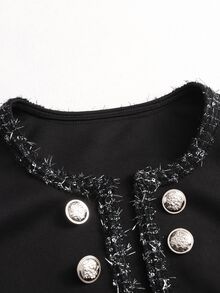 Balvessa Women's Patchwork Webbing Versatile Vintage Gold Buckle Jacket - Black - View 6