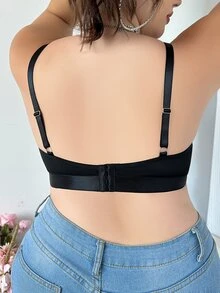MidnightGlam 1pc Plus Size Wireless Rhinestone Decor Milk Silk Brassiere, Lingerie For Women,Sexy,Valentine's Day,Wedding - Black - View 2