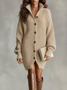 LUMIGAL Women's Solid Color Casual Versatile Daily Long Sleeve Cardigan - Camel - View 8