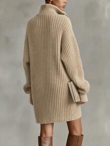 LUMIGAL Women's Solid Color Casual Versatile Daily Long Sleeve Cardigan - Camel - View 3