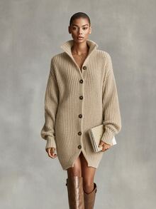 LUMIGAL Women's Solid Color Casual Versatile Daily Long Sleeve Cardigan - Camel - View 4