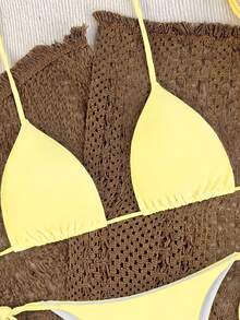 Oceva Women's Summer Beach Solid Color Halter Neck Tie Sexy Fashion Bikini Two-Piece Swimwear Set - Pale Yellow - View 5