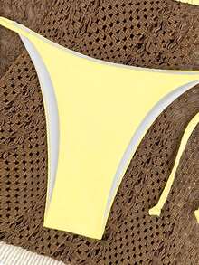 Oceva Women's Summer Beach Solid Color Halter Neck Tie Sexy Fashion Bikini Two-Piece Swimwear Set - Pale Yellow - View 4
