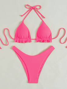 Oceva 2pcs Halter Tie Bikini Set, Wireless - Pink - View 6