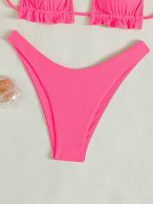Oceva 2pcs Halter Tie Bikini Set, Wireless - Pink - View 4