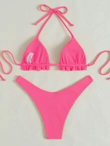 Oceva 2pcs Halter Tie Bikini Set, Wireless - Pink - View 3