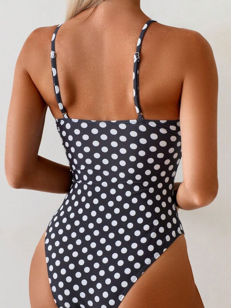 Oceva Women's Sexy One-Piece Random Leopard Print Deep V Spaghetti Strap Swimsuit - Black and White - View 2