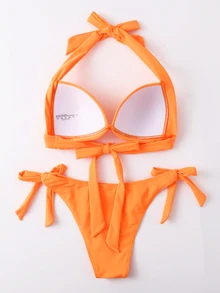 Oceva Summer Beach Halter Push Up Halter Bikini Set, Bathing Suit - Orange - View 3