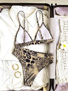 Oceva Women's Summer Beach Leopard & Zebra Print Bikini And Triangle Panty Swimwear Set - Multicolor - View 2
