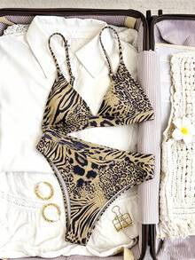 Oceva Women's Summer Beach Leopard & Zebra Print Bikini And Triangle Panty Swimwear Set - Multicolor - View 5