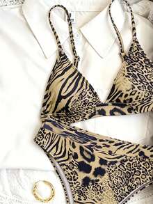 Oceva Women's Summer Beach Leopard & Zebra Print Bikini And Triangle Panty Swimwear Set - Multicolor - View 4