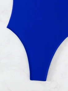 Oceva Women's Summer Vacation Solid Color Deep V-Neck Spaghetti Strap Backless One-Piece Swimsuit - Royal Blue - View 5
