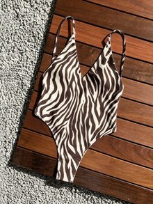 Oceva All-Over Print Backless Sexy One-Piece Swimsuit, Tight Fit For Summer - Multicolor - View 4