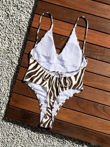 Oceva All-Over Print Backless Sexy One-Piece Swimsuit, Tight Fit For Summer - Multicolor - View 2