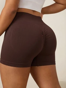 Rhythm Era Women's Plus Size High Waist Seamless Tight Solid Color Yoga Fitness Workout Leggings Shorts - Brown - View 5