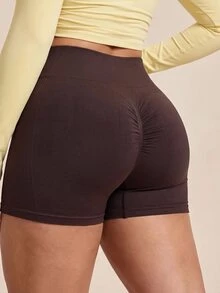 Rhythm Era Women's Plus Size High Waist Seamless Tight Solid Color Yoga Fitness Workout Leggings Shorts - Brown - View 2