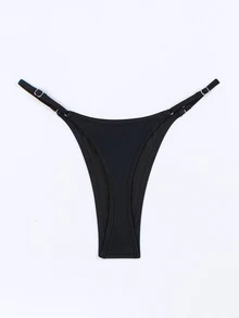 Swim Basics Summer Beach Women's High Cut Bikini Bottoms With Circular Link Detail Carnival - Black - View 2