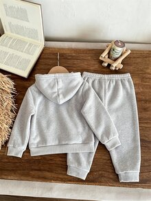 Daddy's Little Girl Print Baby Girl 2pcs Clothes Set Soft Knit Autumn Winter Hoodie Sweatshirt And Relaxed Fit Aut - Light Grey - View 3