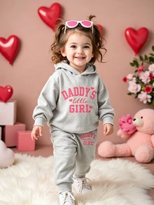 Daddy's Little Girl Print Baby Girl 2pcs Clothes Set Soft Knit Autumn Winter Hoodie Sweatshirt And Relaxed Fit Aut - Light Grey - View 5