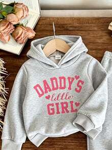 Daddy's Little Girl Print Baby Girl 2pcs Clothes Set Soft Knit Autumn Winter Hoodie Sweatshirt And Relaxed Fit Aut - Light Grey - View 4