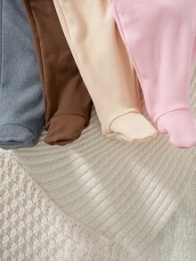 SHEIN Vintaside Kids 4件組新生女嬰針織衛衣連腳褲，棕色、白色、淺粉色、藍色，熊刺繡長袖圓領，適合戶外拍照，冬季Y2K風格 - 彩色 - 查看 6