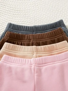 SHEIN Vintaside Kids 4件組新生女嬰針織衛衣連腳褲，棕色、白色、淺粉色、藍色，熊刺繡長袖圓領，適合戶外拍照，冬季Y2K風格 - 彩色 - 查看 7