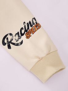 PAVTROS Setelan Sweatshirt Fleece Tebal untuk Anak Laki-Laki, Atasan Leher Bulat dengan Cetakan Huruf Balap & Celana Panjang Lebar Motif Kamuflase 2 Potong, Pakaian Kasual Sporty untuk Anak Laki-Laki Saat Beraktivitas di Luar Ruangan - Aprikot - View 5