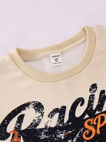 PAVTROS Setelan Sweatshirt Fleece Tebal untuk Anak Laki-Laki, Atasan Leher Bulat dengan Cetakan Huruf Balap & Celana Panjang Lebar Motif Kamuflase 2 Potong, Pakaian Kasual Sporty untuk Anak Laki-Laki Saat Beraktivitas di Luar Ruangan - Aprikot - View 4