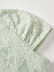 SHEIN 青少年女孩方領短袖蕾絲紋理收腰洋裝，優雅 Katseye 休閒灰色夏季婚禮正式舞會畢業派對禮服 - 薄荷綠 - 查看 9