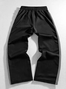 ROMWE MEN Batman X ROMWE Men's Letter Print Double Waistband Loose Fit Streetwear Sweatpants - Black - View 3