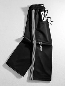 ROMWE MEN Batman X ROMWE Men's Letter Print Double Waistband Loose Fit Streetwear Sweatpants - Black - View 1