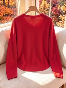 Rusticease Solid Button Front Sweater - Red - View 2
