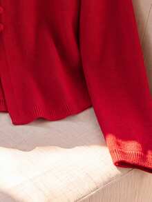 Rusticease Solid Button Front Sweater - Red - View 5