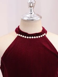 女童婚宴花童禮服，3D花朵拼接A字版型薄紗中長度正式舞會表演生日派對酒紅色夏季優雅 - 酒紅色 - 查看 6